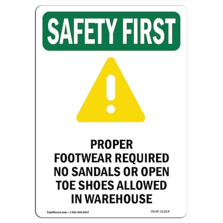 OSHA SAFETY FIRST Sign, Proper Footwear Required W/ Symbol, 5in X 3.5in Decal, 10PK